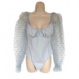 NEW FREE PEOPLE women's molly at midnight bodysuit in sky blue